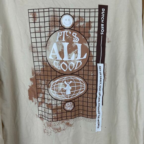 Dutch Bros Men's Long Sleeve Tan Shirt Size XL It's All Good Globe Logo Top - Picture 3 of 6